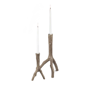 Ensemble de 2 bougeoirs en bois de cerf poli en argent fait à la main pour mariage, verre durable, métal de haute qualité, pot à bougie - Product Image 1