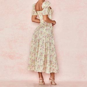 Nuevo Vestido Casual Maxi de Algodón para Mujer, con Mangas Cortas Abullonadas y Estampado Floral, Corte en A - Product Image 2