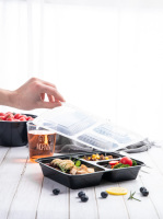 Contenants alimentaires jetables de luxe Richfull pour micro-ondes, en plastique, 32 oz, base noire, avec couvercles, 1-2-3 compartiments pour repas