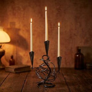 Candelabro de Tres Luces AK de Hierro Negro con Base Decorativa en Espiral Forjada - Product Image 2