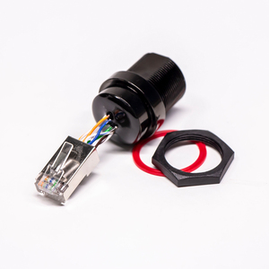 Connecteur étanche IP67 <span class=keywords><strong>RJ45</strong></span> <span class=keywords><strong>Femelle</strong></span> vers Mâle <span class=keywords><strong>Montage</strong></span> sur panneau frontal PCB avec câble arrière - Product Image 1