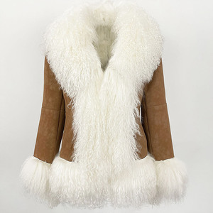 <span class=keywords><strong>Cappotto</strong></span> in Pelle Scamosciata da Donna con Fodera in <span class=keywords><strong>Pelliccia</strong></span> di Coniglio e <span class=keywords><strong>Pelliccia</strong></span> Mongola Corta, Lusso Personalizzato, Caldo Invernale 2026 - Product Image 3