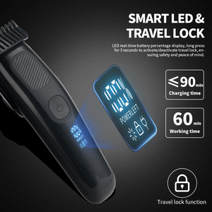 PRITECH เครื่องตัด<span class=keywords><strong>ผม</strong></span><span class=keywords><strong>ไฟ</strong></span>ฟ้าพร้อมจอแสดงผล LED 6800RPM มอเตอร์ความเร็วสูง ล็อคสำหรับเดินทาง เครื่องโกนหนวดไร้สาย ชุดโกนหนวด Type-C - Product Image 6