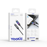 Kabel Data Pengisian Cepat YooKiE CB111 60W 5A USB-C ke USB-C dengan Jalinan Nilon RGB, Konduktor Tembaga Murni untuk Ponsel dan Power Bank