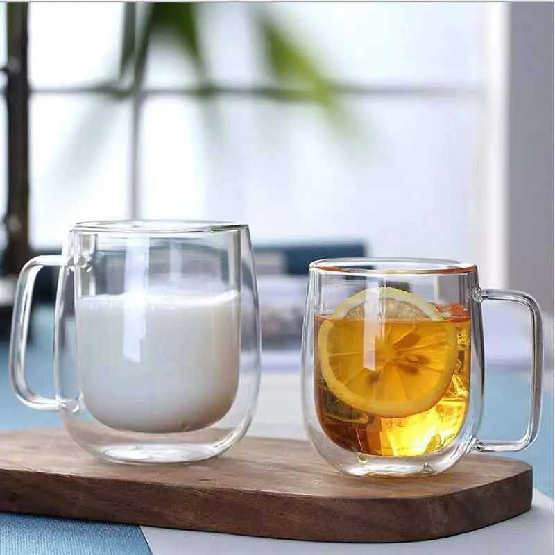 Klar hitzebeständiger borosilikat-Doppelwand-Glas-Kaffeebecher mit Griff