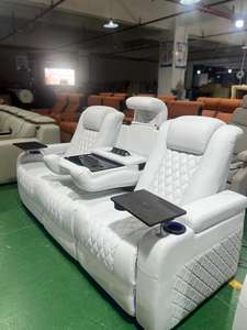 Sofá de Lujo Personalizable para Sala de Video y Cine en Casa con Reclinador Automático en Piel Genuina - Product Image 3