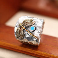 Bague vintage en alliage de bohème style punk exagéré tube rond libellule zircon pierres précieuses