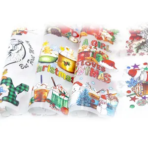 Thiết Kế Logo Giáng Sinh Tùy Chỉnh Giấy Chuyển Phim Trong Suốt Đề Can Miếng Dán Bằng Nhựa Dẻo Chuyển Nhiệt DTF Cho Quần Áo
