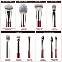 Ensemble de 9 pinceaux de maquillage professionnels de haute qualité avec manche en bois rouge, logo personnalisé, pinceau à poudre, pinceau correcteur, avec sac en PU noir