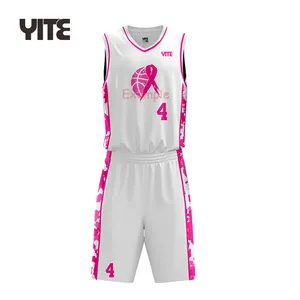 Schnelle Bearbeitungs zeit Kostüm rosa und weiße Farbe Basketball trikot für Mädchen