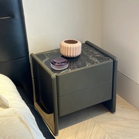 Table de chevet minimaliste italienne en bois massif, 2 tiroirs, plateau en marbre, armoire de rangement de luxe pour chambre à coucher, prête à assembler, directement de l'usine