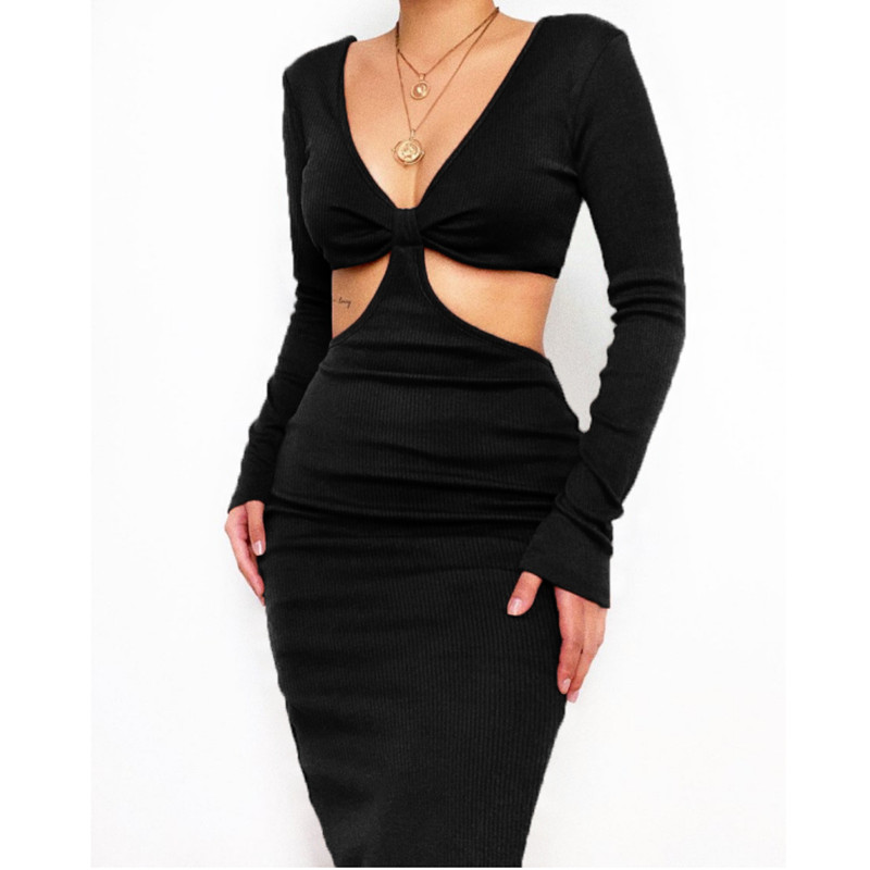 New Style Updates elegant bodycon knitting ribbed dress women