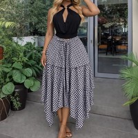 Jupe midi asymétrique à carreaux écossais taille haute pour femme, avec taille à nouer, volants, coupe évasée asymétrique, pour l'été, le bureau, le travail ou les occasions décontractées 2026
