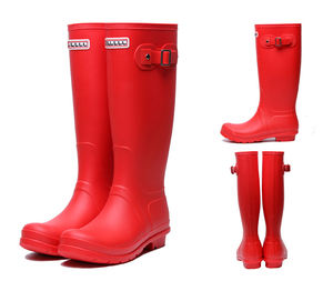 รองเท้าบูทยาง PVC คุณภาพสูงสำหรับผู้หญิง ด้านบนแบบด้านสีพื้น พร้อมหัวเข็มขัดโลหะ รองเท้าบูททรงสูงถึงเข่า สำหรับตกปลา ใส่ได้ทั้งฤดูหนาวและฤดูร้อน - Product Image 2