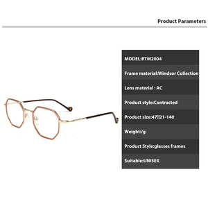 Occhiali Unisex Retrò con Montatura Esagonale in Metallo, Occhiali da Vista Classici con Montatura in Acetato a Tinta Unita ROBO RTM2004 - Product Image 4
