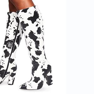 Ensemble de chaussures et sacs italiens à talon haut, pour femme, bottines sexy avec imprimé vache, bottes et sacs épais, hauteur mi-<span class=keywords><strong>mollet</strong></span>, meilleures ventes, 2019 - Product Image 2