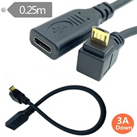 Câble de charge USB 2.0 micro mâle vers type C femelle, angle 90 degrés, gauche, droite, haut, bas
