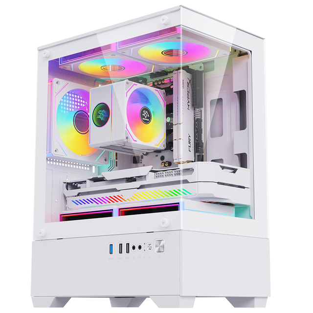 Snowman Vertical PC Case Micro ATX with Glass Side Panel for Home Office and Entertainment Use