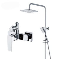 Ensemble de robinetterie de douche thermostatique murale en acier inoxydable à trois fonctions pour usage hôtelier, finition polie, jet doux et pluie fine