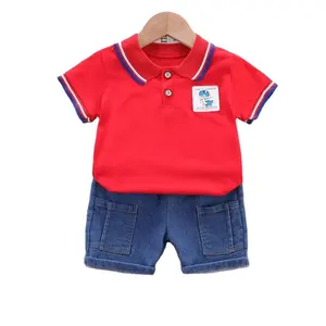 Летняя новая детская одежда для мальчиков и девочек однотонный повседневный комплект для маленьких мальчиков с коротким рукавом Детская рубашка-поло