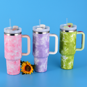 Công suất lớn đôi tường cách điện 40oz cốc đá cẩm thạch với xử lý và rơm - Product Image 3