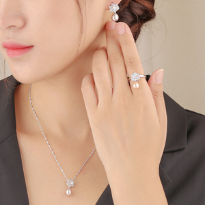 En stock S925 plata esterlina conjunto de perlas de agua dulce con circón Rosa DIY accesorios al por mayor joyería de las mujeres - Product Image 2