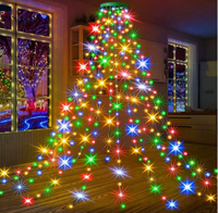 Guirlande lumineuse LED en cascade pour sapin de Noël, éclairage en forme d'anneau pour le sommet du sapin, lumières féériques décoratives pour cour de vacances, télécommande