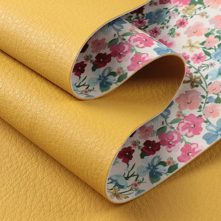 Tissu en cuir synthétique Double face imprimé fleur, SEMI-PU, grain de Litchi, pour chaussures, tapis de Table et sacs, 1.8 d'épaisseur