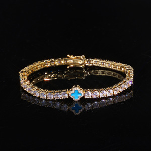 4mm Quatrefoil Moissanite Tennis <b>Bracelet</b> S925 Silver 18K Real Gold Plated Halo Set Hip Hop Custom Fine Jewelry B2B Wholesalers - Product Image 3
