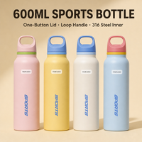 Bouteille d'eau isotherme grande capacité 600 ml en acier inoxydable 316, coque sous vide 201, maintien au chaud 6 à 12 heures, avec poignée et couvercle torsadé, portable pour l'extérieur