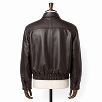 Blouson Aviateur Court en Véritable Peau de Mouton Marron Antique, Coupe Décontractée, Fermeture Éclair, Coupe-Vent, Hiver, Effet Patiné, Style Utilitaire