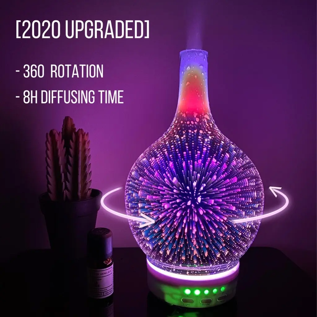 Hotsales Ultrasonido Night Light Hold 220ml Humidificador Difusor de aceite esencial Difusor de aroma de aire de vidrio 3D