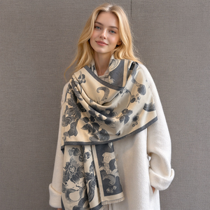 Chal/Capa de Cachemira Largo para Mujer, Color Beige y Negro, con Diseño Geométrico de Puntos, con Flecos, Talla Grande, Multifuncional, para Invierno - Product Image 5