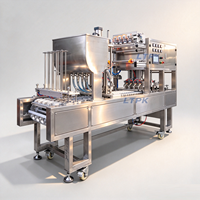 Machine de remplissage et de scellage automatique linéaire BG60A-4 avec distribution automatique de gobelets et scellage de film pour liquides, crèmes, bols, boîtes et plateaux