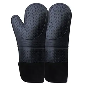 Long Double Liner Heat Resistant Gloves Silicone Bbq Kitchen Oven Gloves