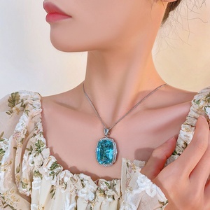 Trendy Bright Finish Eco-friendly <b>Copper</b> Jewelry 20*28mm Paraiba Green Cubic Zirconia Pendant Necklace for Female Wedding - Product Image 5