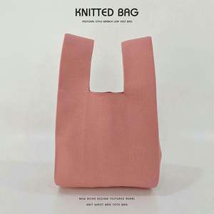 Bolso de Mano Personalizado de Punto Liso, Bolso Pequeño con Nudo en la Muñeca, Bolso Tote de Ganchillo Sólido para Mujer - Product Image 6