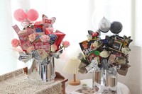 Seau à fleurs rond en carton laminé argenté, deux pièces, effet miroir brillant, pour l'insertion de fleurs fraîches de Jinhua, vente en gros