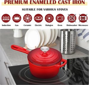 Olla Esmaltada con Tapa de 1 Cuarto de Galón, Mini Olla Holandesa para Cocinar y Hervir, Saludable, No Tóxica, Apta para Inducción y Horno, Roja - Product Image 5