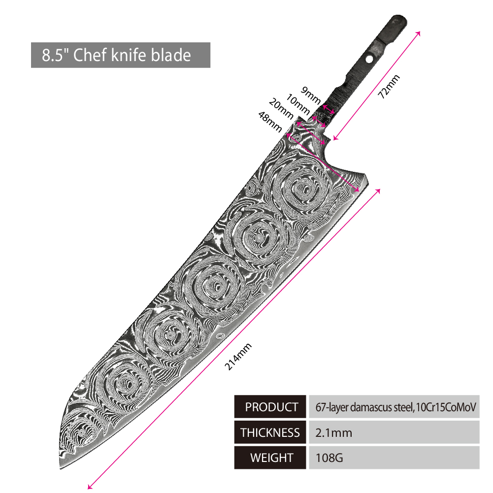 lame de couteau de chef en argent 8"