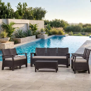 Ensemble de conversation d'extérieur 4 pièces en rotin tressé de qualité commerciale avec coussins épais amovibles pour jardin, cour et terrasse - Product Image 3