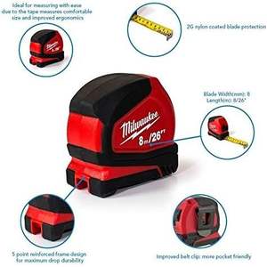 Mètre Ruban Compact Professionnel Milwaukee 8m/26ft 4932459596 Rouge Système Impérial & Métrique Lame en Acier Inoxydable Précision 1 mm 0,44 kg - Product Image 2
