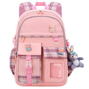 Cute Plaid School <b>Backpack</b> For Girls 15 Inches <b>Lightweight</b> With Cartoon Bear And Bunny Design For Elementary Students - Product Image 5