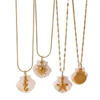 Collar de Acero Inoxidable para Mujer, Serie Océano, Caballito de Mar y Estrella de Mar, Chapado en Oro de 18K, Color Duradero