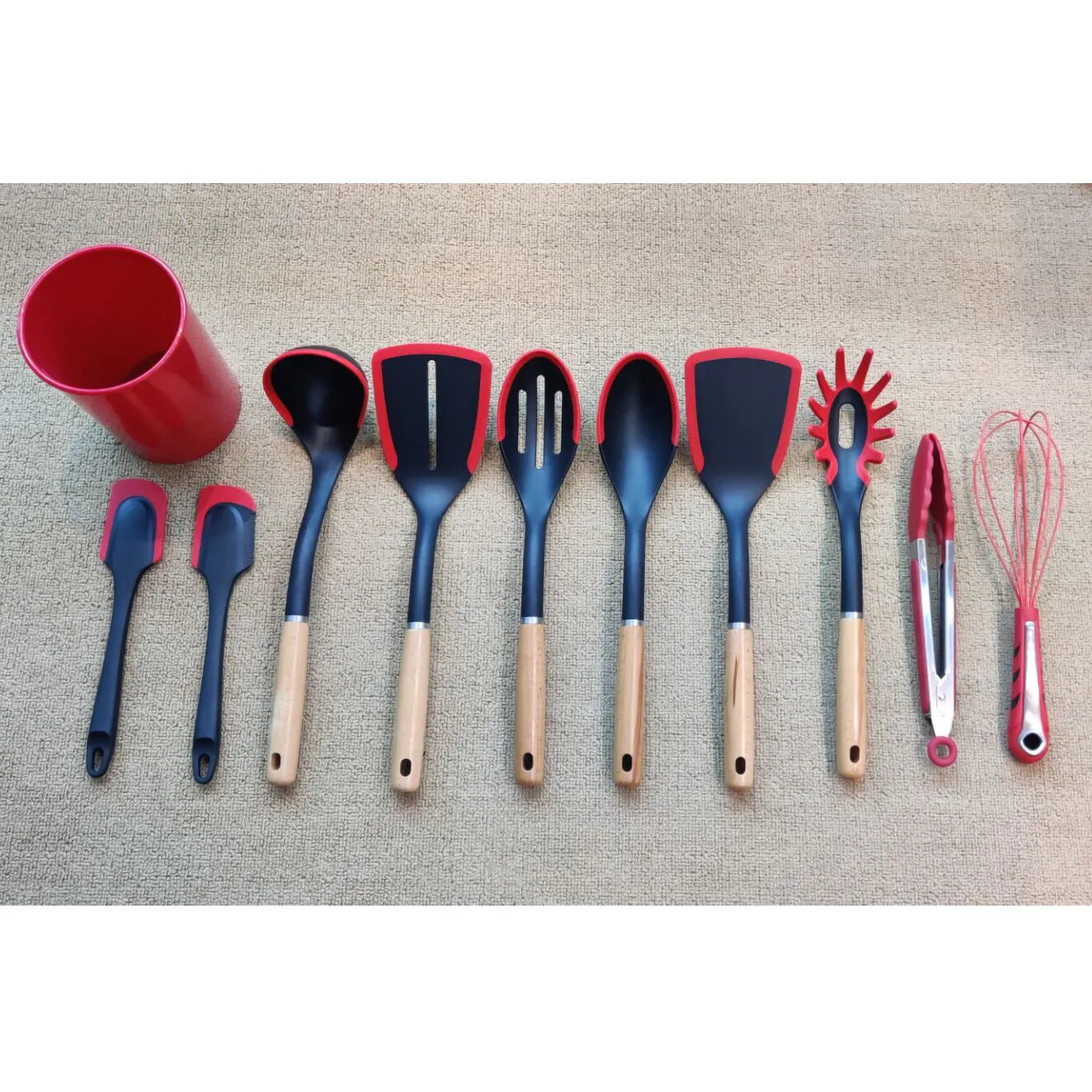 New Design Silicone Kitchen Utensils Heat Resistant Cook Ware In High Quality Nylon And Silicone Kitchen Utensil Set