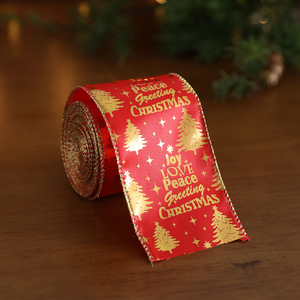 Pita Natal Glitter Bahan Kain Bronzing Pita Dekoratif untuk Pohon Natal Kotak Hadiah Ikat Anyaman - Product Image 2
