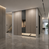 Meuble d'entrée de luxe sur mesure avec rangement intégré moderne, cloison et niche de présentation incurvée avec tiroirs pour la maison