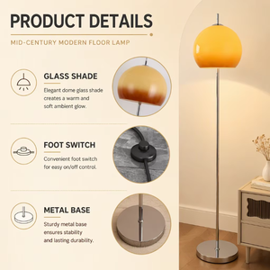 Modern <b>Mushroom</b> Design Floor <b>Lamp</b> for Bedroom Bauhaus Vintage Eye-Protecting <b>Glass</b> E27 Base LED Small Retro Sunset Moonlight - Product Image 3