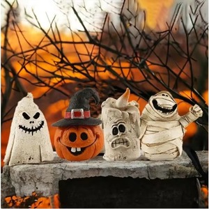 Statue de tête de citrouille de momie, bougie artisanale pour Halloween - Product Image 4