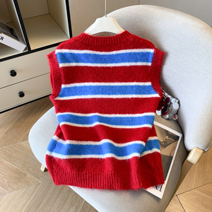 2025 New Arrival Winter Thin Casual Striped V-Neck <b>Sweater</b> <b>Vest</b> Knitted Tops <b>for</b> <b>Women</b> - Product Image 5